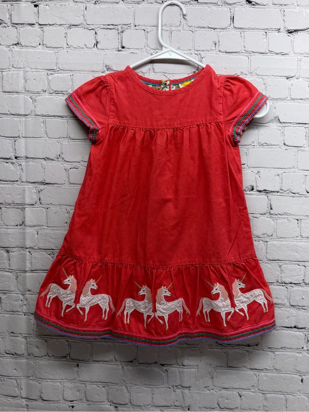 Mini Boden Red Dress with White Unicorn corduroy size 5-6 years